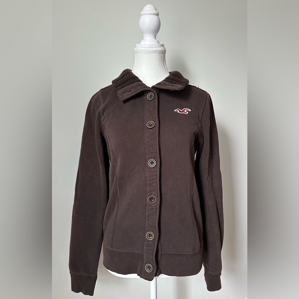 HOLLISTER Vintage Brown Thick Button Down Collared Sweater‎ Size L